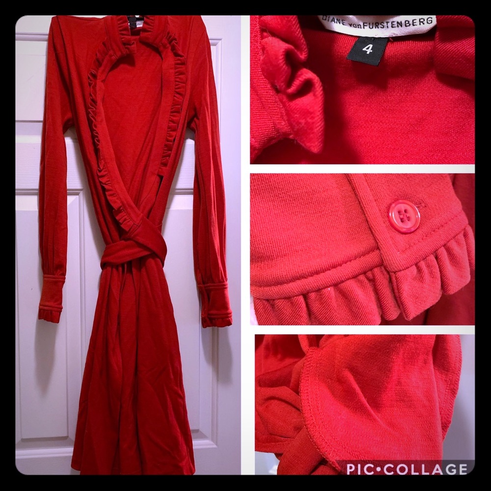 DVF ruffle detail + pockets wrap dress size 4